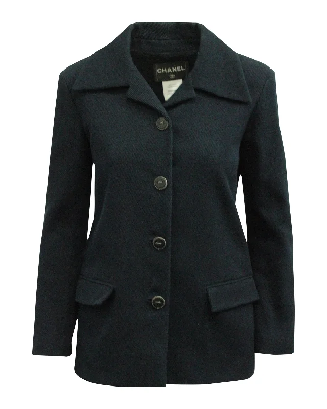 Steals and Deals Chanel 2015 Buttoned Blazer in Navy Blue Wool