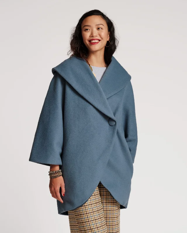 Take Advantage Cocoon Shawl Collar Wool Coat Blue