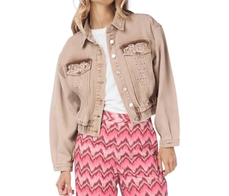 Final Sale Embellished Jean Jacket In Dark Sand