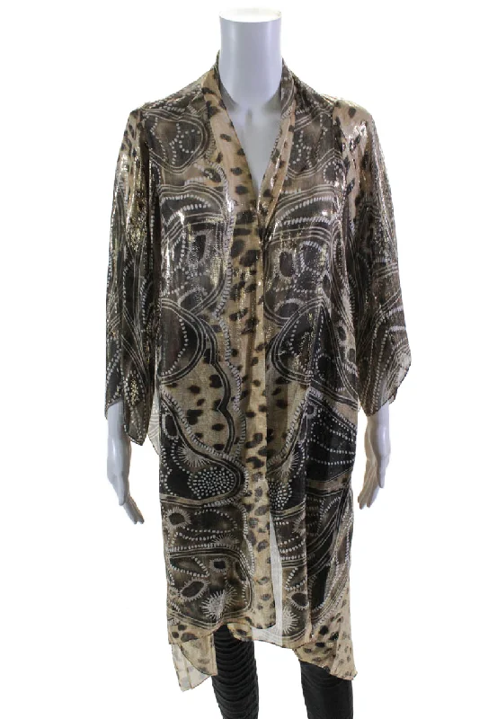 Discount Deals Etro Milano Womens Silk Metallic Brown Paisley Open Front Shawl