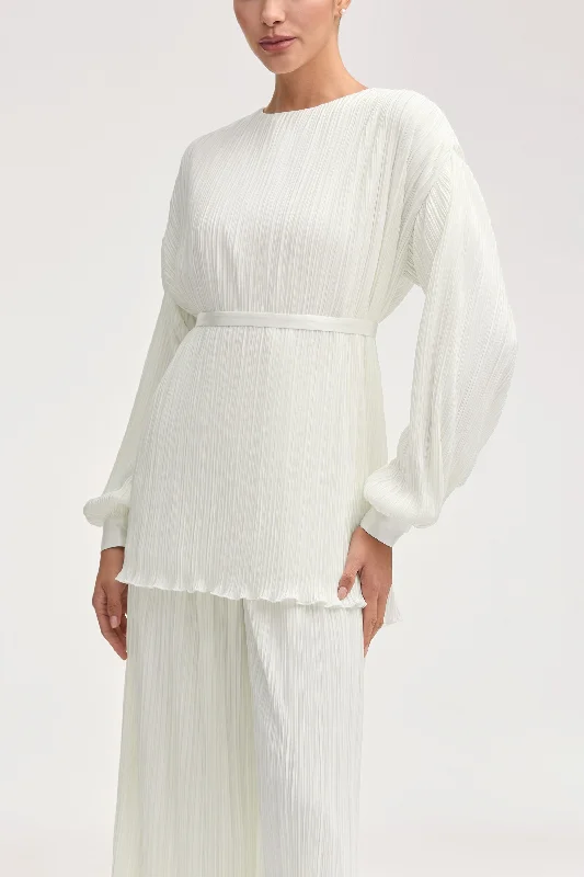 Discount Mania Ezra Satin Plisse Top - White