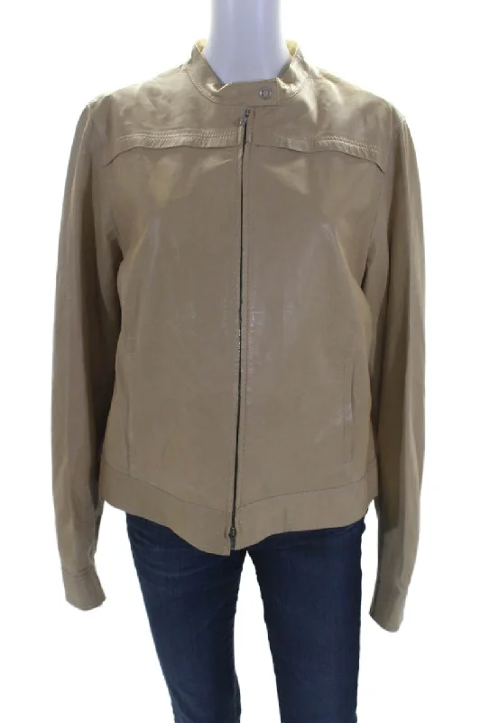 Exclusive Savings Faconnable Womens Leather Full Zipper Jacket Camel Beige