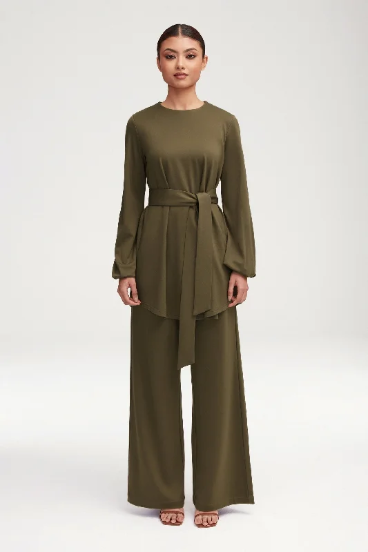 Epic Deals Fatima Everyday Belted Jersey Top - Olive
