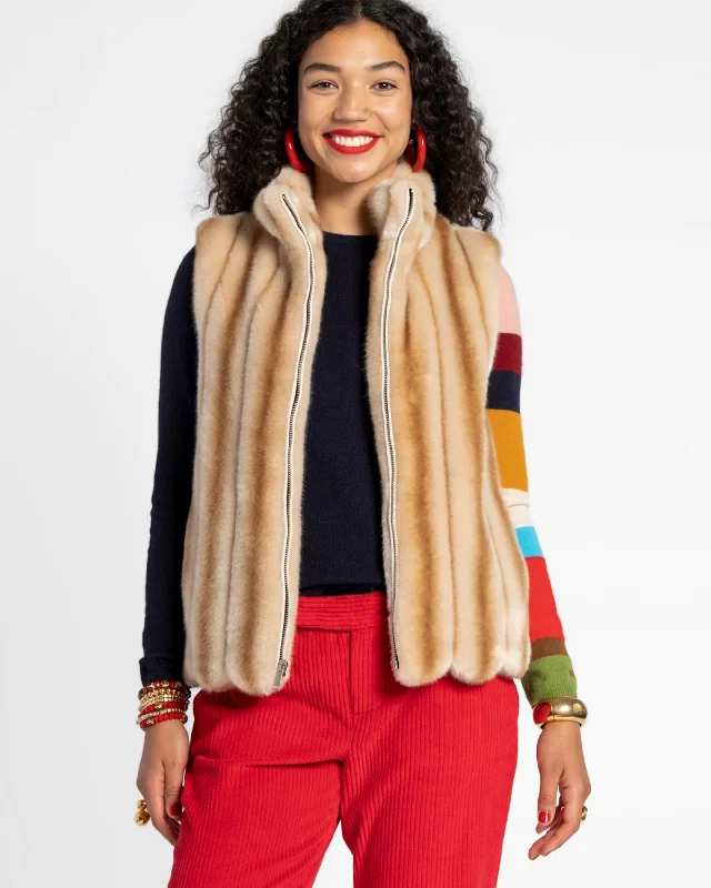 Unmissable Offer Faux Fur Scalloped Hem Vest Honey