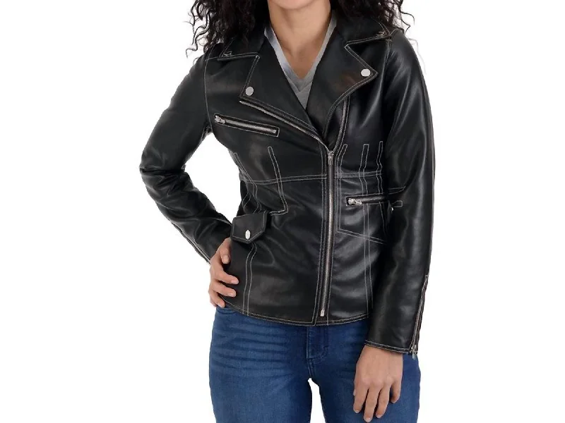 Price Buster Faux Leather Biker Jacket In Black