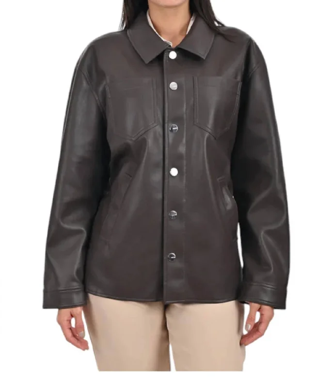Mega Deal Faux Leather Shacket In Brown