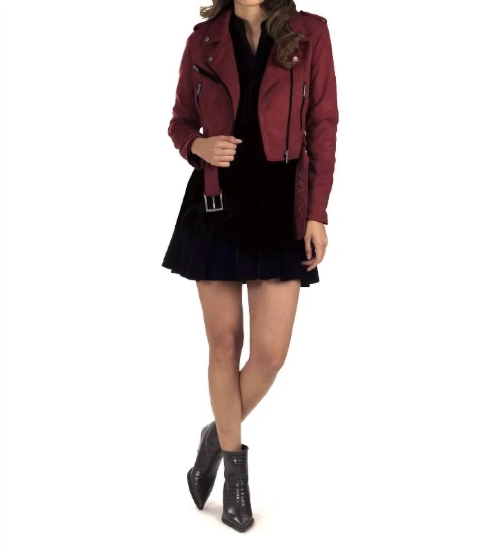 Bargain Bin Faux-Suede Biker Jacket In Red