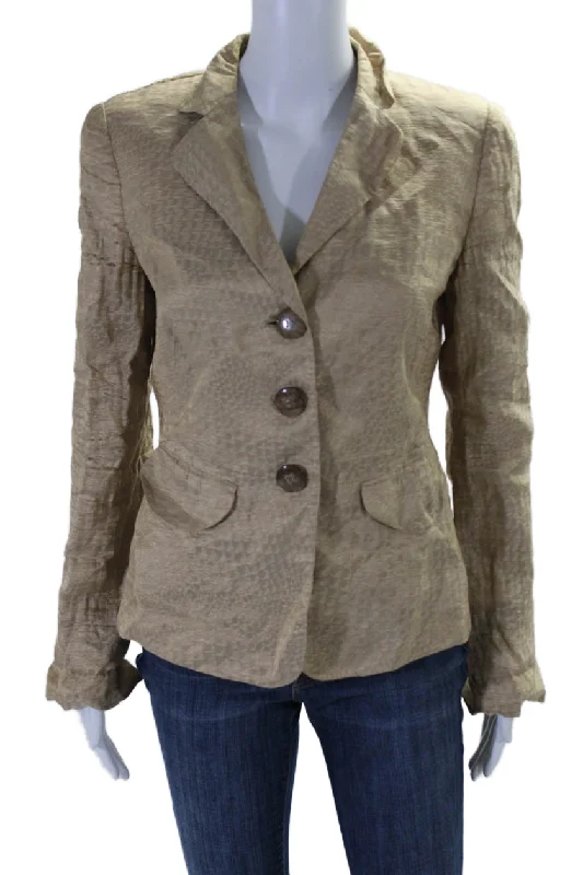 Bargain Prices Giorgio Armani Womens Silk Blend Long Sleeves Button Down Jacket Beige