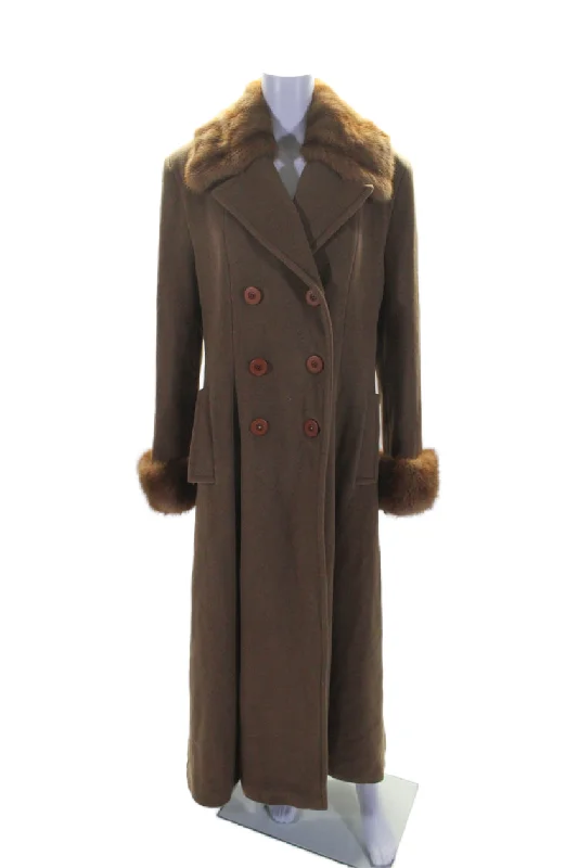 Lowest Price Giuliana Teso Womens Fur Trim Buttoned Long Sleeve Trench Coat Brown