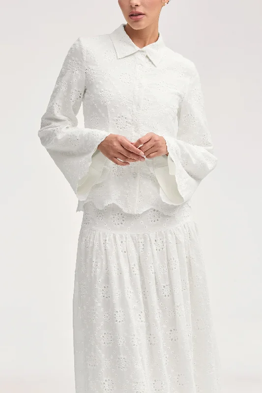 Limited Time Halima White Eyelet Button Down Top