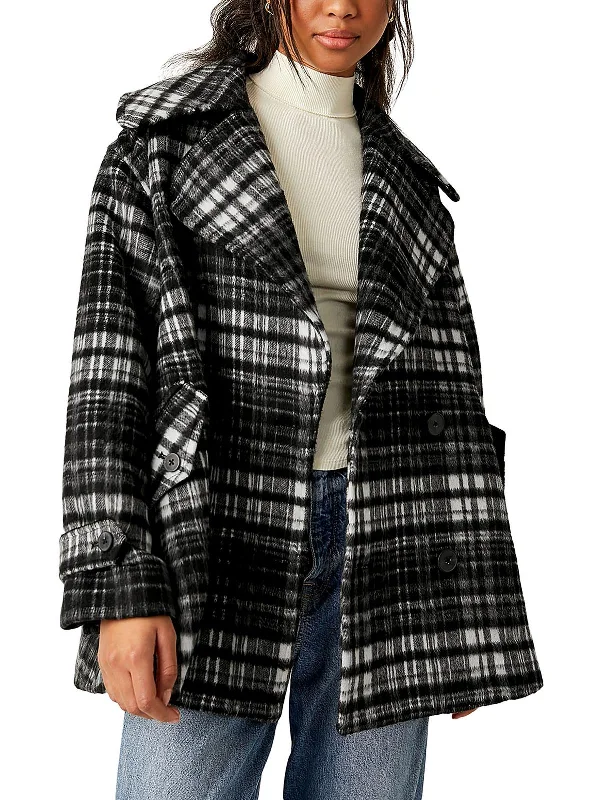 Major Savings Highlands Womens Wool Blend Plaid Pea Coat