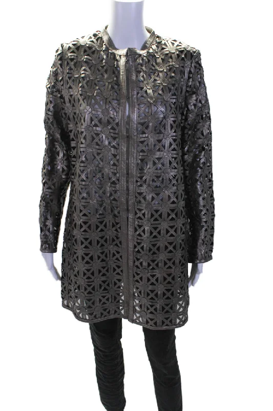 Stock Clearance In Transit 2 Womens Bronze Leather Mesh Crew Neck Long Sleeve Jacket Stock Clearance In Transit 2 Womens Bronze Leather Mesh Crew Neck Long Sleeve Jacket