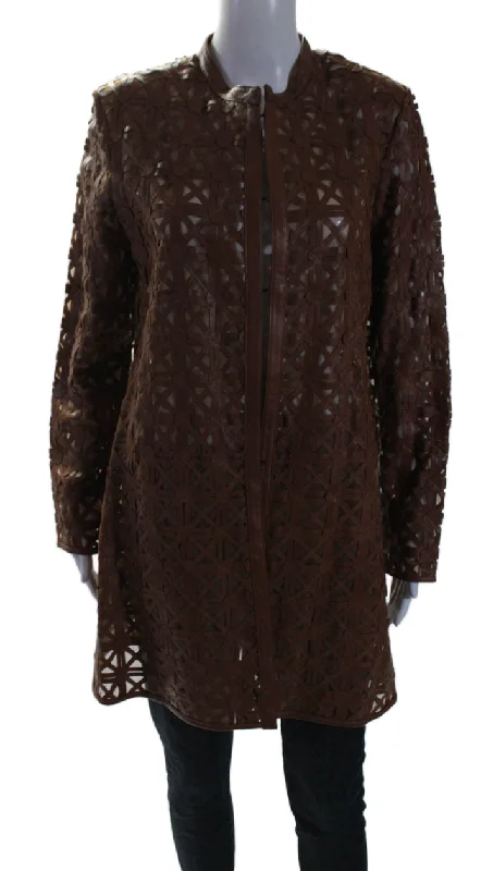 Early Access In Transit 2 Womens Brown Leather Mesh Crew Neck Long Sleeve Jacket