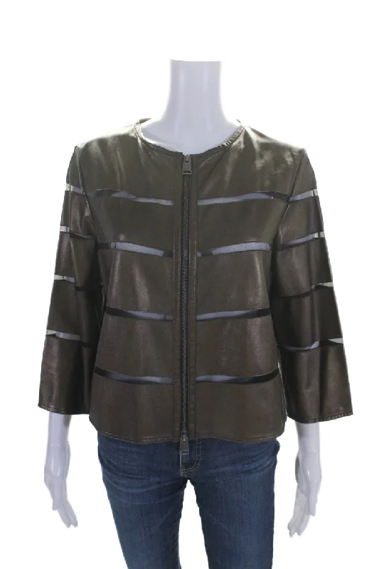 Now or Never In Transit 2 Womens Round Neck Long Sleeves Full Zip Leather Jacket Brown Now or Never In Transit 2 Womens Round Neck Long Sleeves Full Zip Leather Jacket Brown