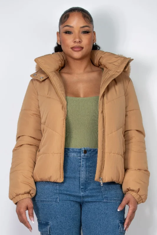 Extra Savings Insulated Zip-up Faux Fur Hooded Jacket