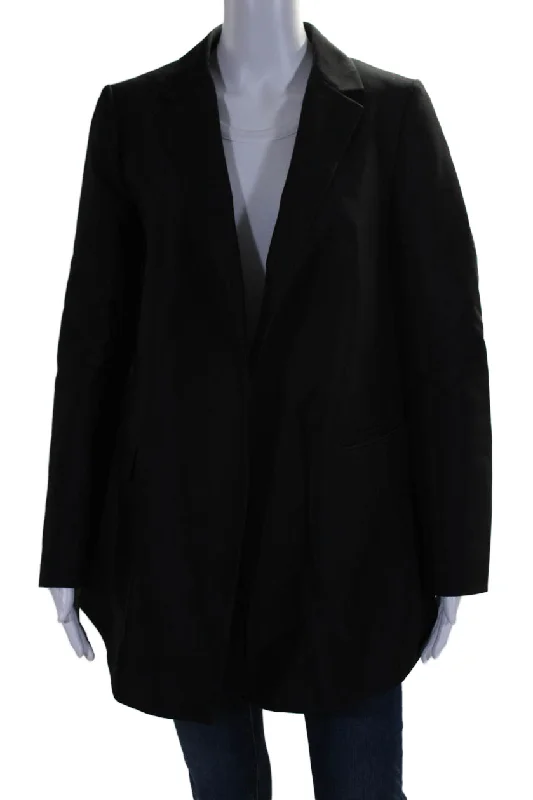 Limited Availability Jil Sander Womens Open Front Notched Lapel Woven Blazer Jacket Black Wool FR 36