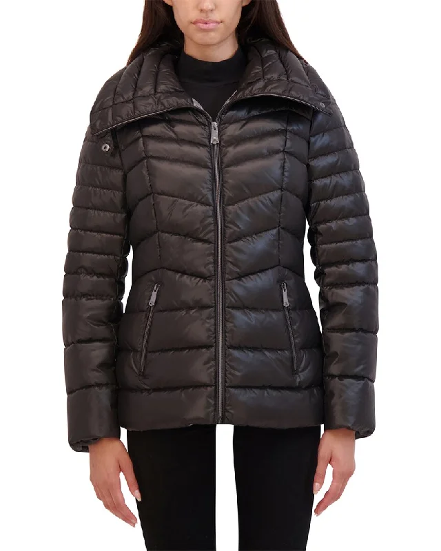 Don't Wait Kenneth Cole Chevron Quilted Cire Puffer Coat