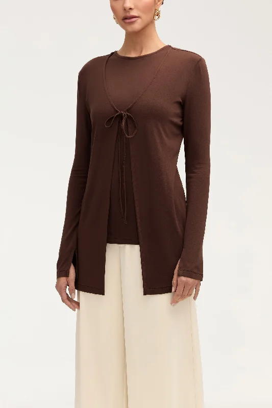 Warehouse Sale Labina Jersey Two Piece Tie Front Top - Brown