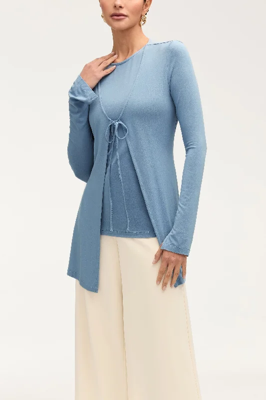 Online Exclusive Labina Jersey Two Piece Tie Front Top - Faded Denim