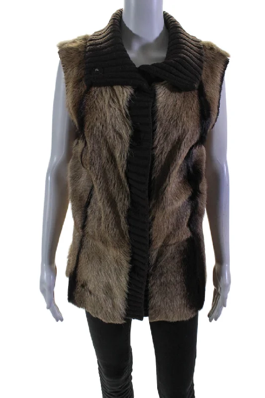 Huge Discounts Lafayette 148 New York Womens Button Front Ribbed Trim Fur Vest Jacket Brown XL Huge Discounts Lafayette 148 New York Womens Button Front Ribbed Trim Fur Vest Jacket Brown XL