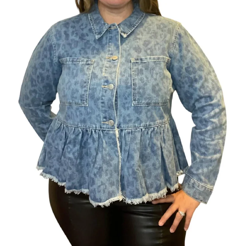 Crazy Deals Leopard Peplum Jacket In Denim