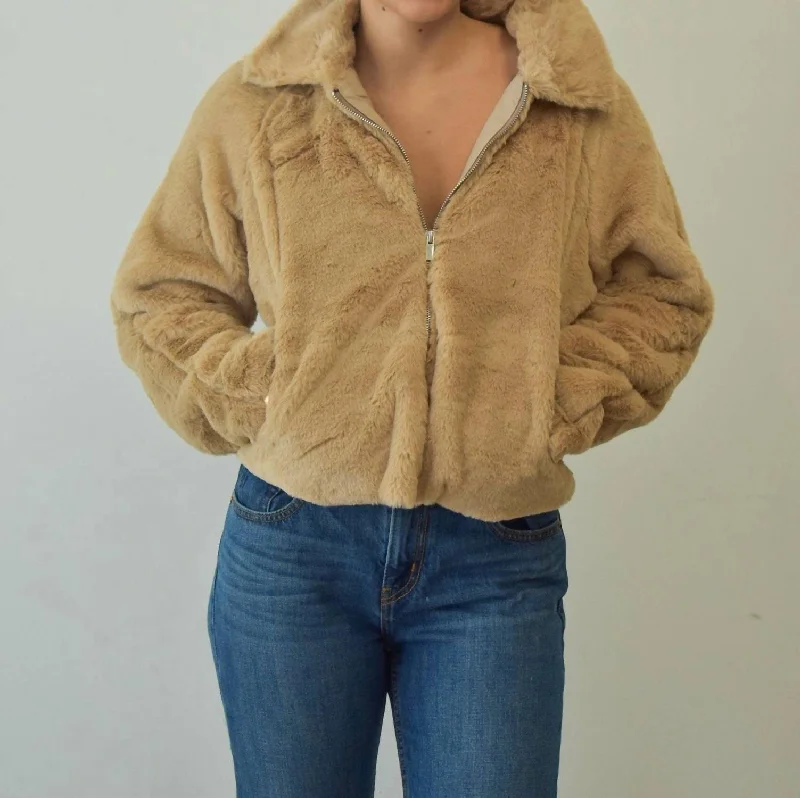 Extra Discounts Libby Faux Fur Jacket In Taupe