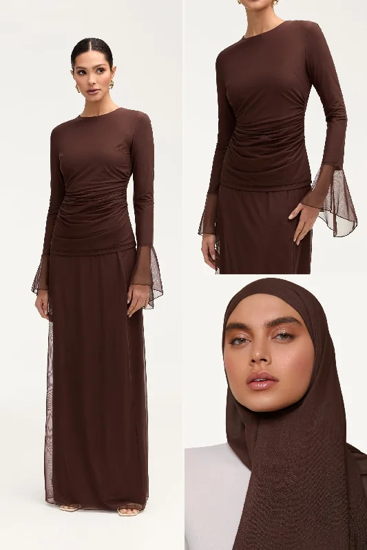 Bonus Savings Lolita Mesh Top, Skirt & Hijab in Espresso Bundle Set