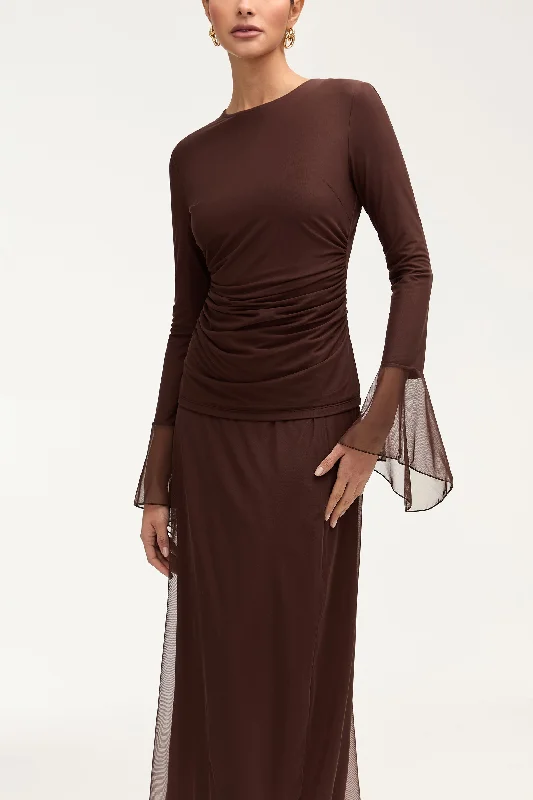 Today Only Lolita Rouched Mesh Top - Espresso
