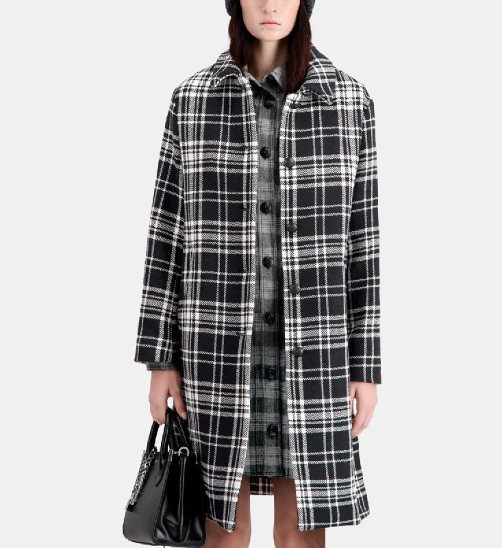 Best Bargains Long Checkered Coat In Wool Blend