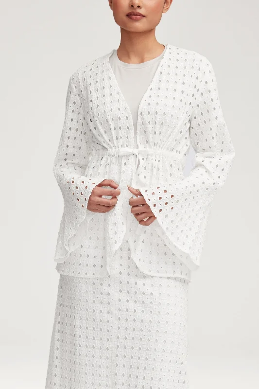 Savings Alert Mamba White Eyelet Tie Front Top