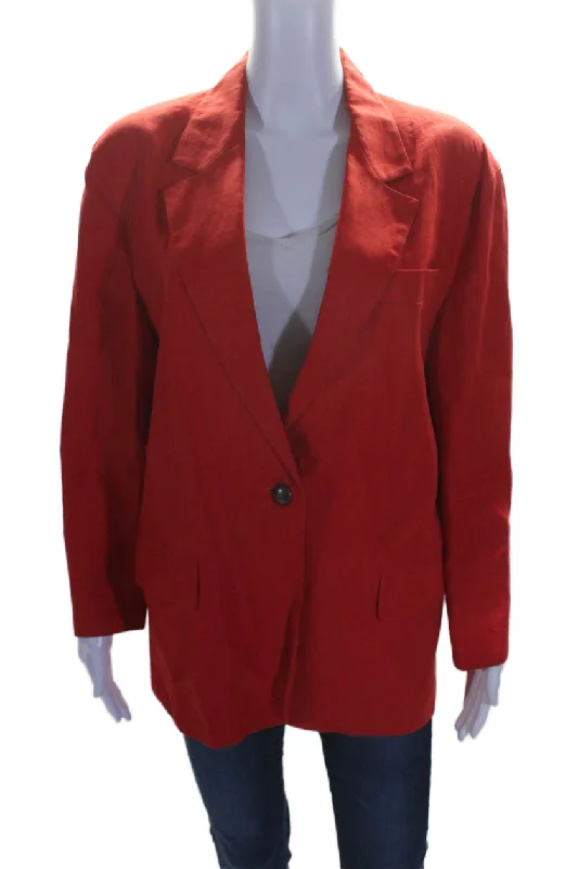 Fantastic Offers Max Mara Womens Linen Long Sleeves Single Button Blazer Jacket Red