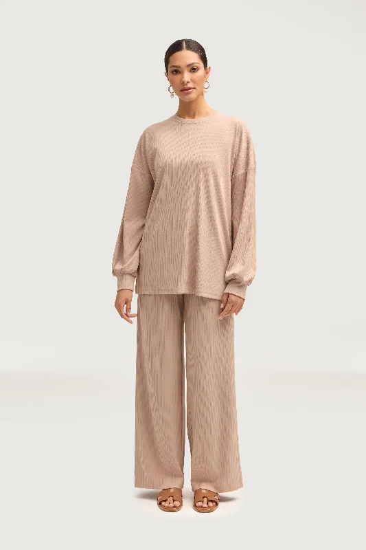 Online Only Mona Ribbed Top & Pants Matching Set - Chai