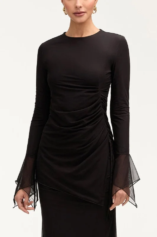 Year-End Clearance Monica Side Slit Mesh Top - Black