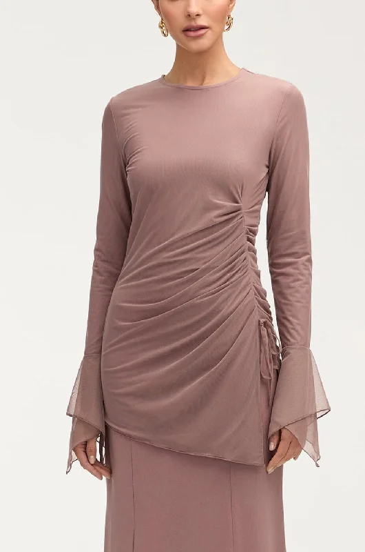 Today’s Deal Monica Side Slit Mesh Top - Twilight Mauve