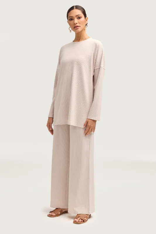 Price Rollback Noor Ribbed Top & Pants Matching Set - Cloud