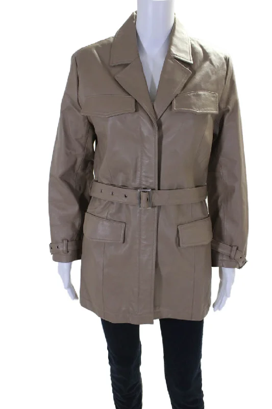 Amazing Deals Pamela McCoy Collection Womens Zip Front Jacket Leather Beige