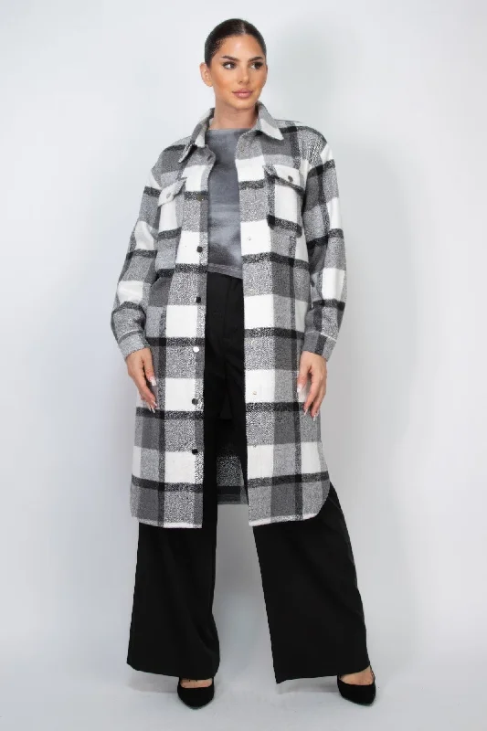 Fantastic Offers Plaid Buttoned Shacket Coat