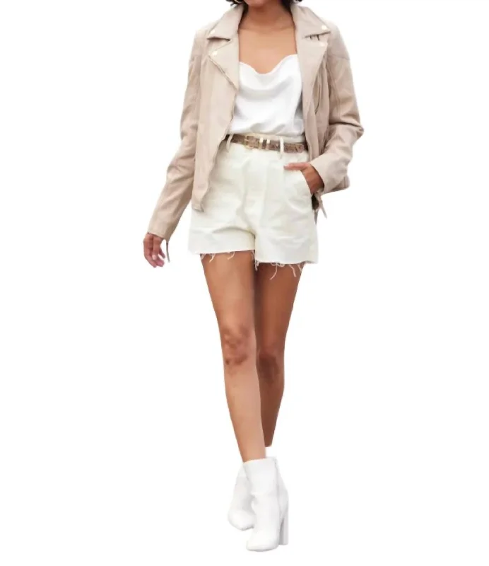 Overstock Raizel Leather Jacket In Light Beige