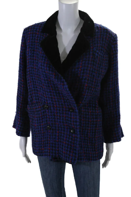 Markdowns Saint Laurent Vintage Womens Double Breasted Coat Blue Red