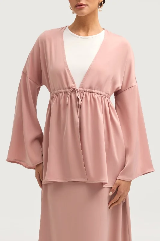Weekend Deal Samia Satin Tie Front Top - Blush