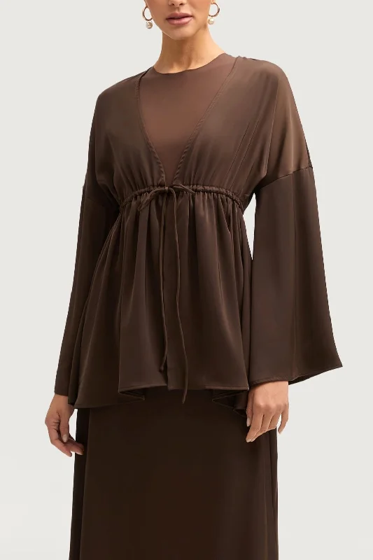 Final Clearance Samia Satin Tie Front Top - Brown