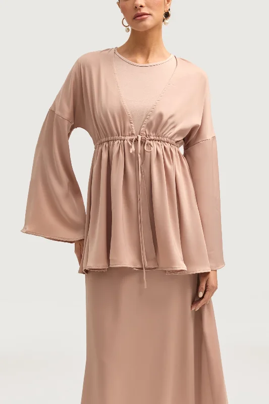 Best Deals Samia Satin Tie Front Top - Cafe au Lait