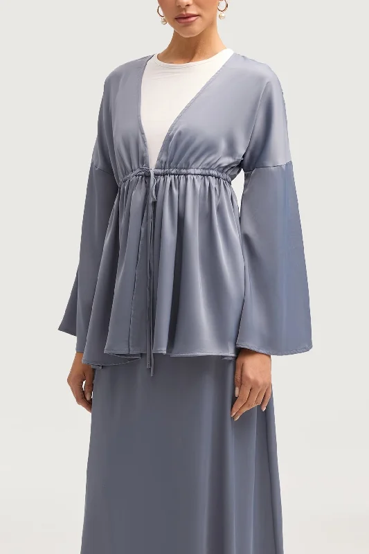 Today’s Deal Samia Satin Tie Front Top - Winter Blue