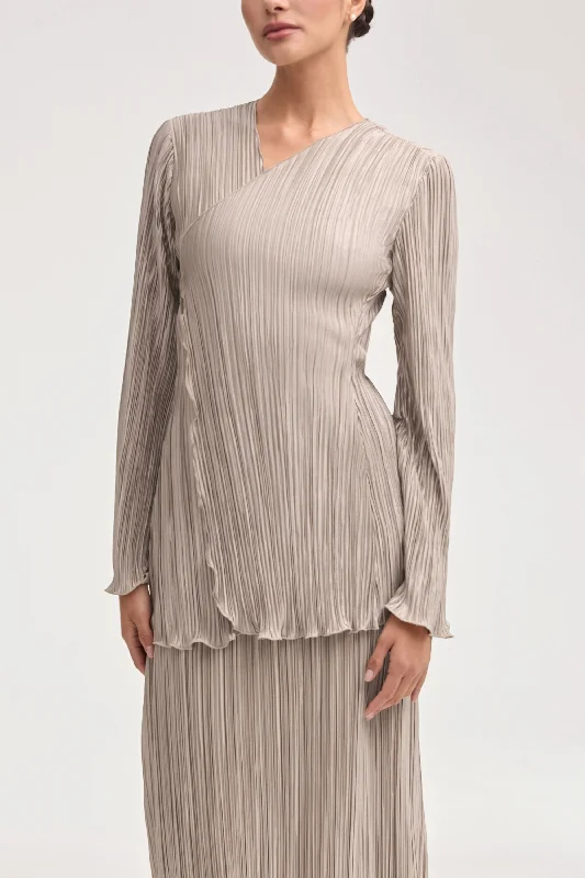 Extra Discounts Satin Plisse Tie Front Top - Taupe