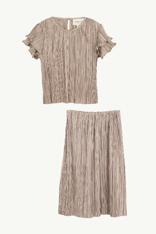 Clearance Items Satin Plisse Top & Skirt Set - Taupe (Girls)