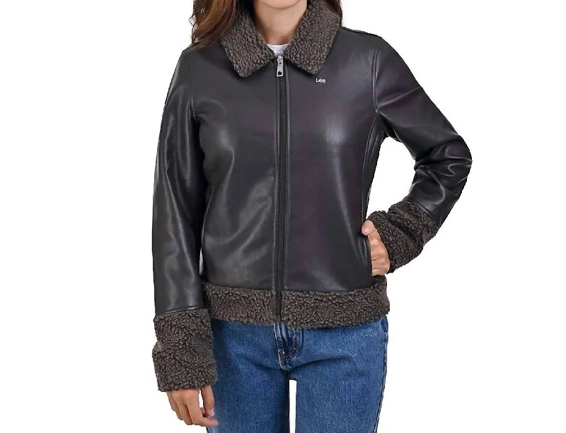 Savings Spectacular Sheepskin Trim Casual Jacket In Brown