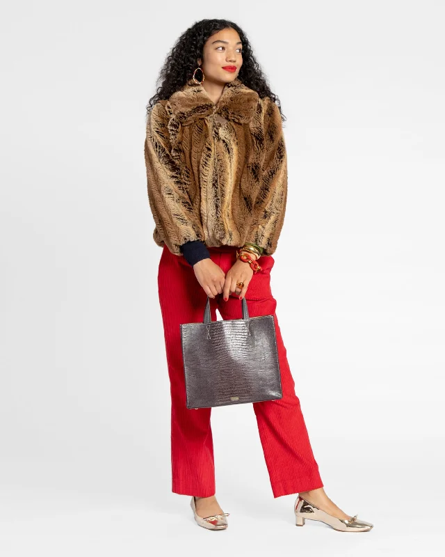 Today’s Deal Short Faux Fur Jacket Chevron Stripe
