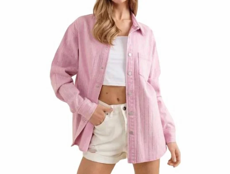 Exclusive Offers Stripe Rhinestone Denim Jacket In Pink