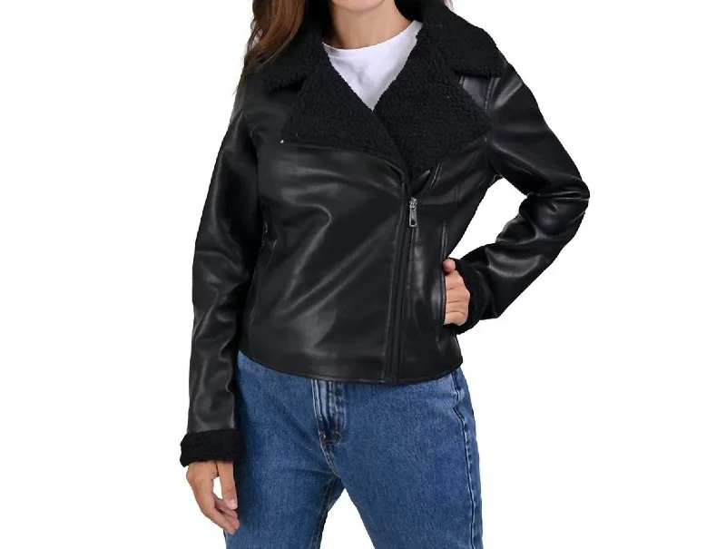 Bargain Blast Synthetic Leather Biker Jacket In Black
