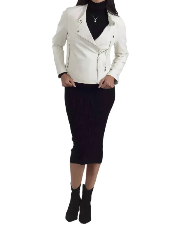 Price Smash Synthetic Leather Biker Jacket In White